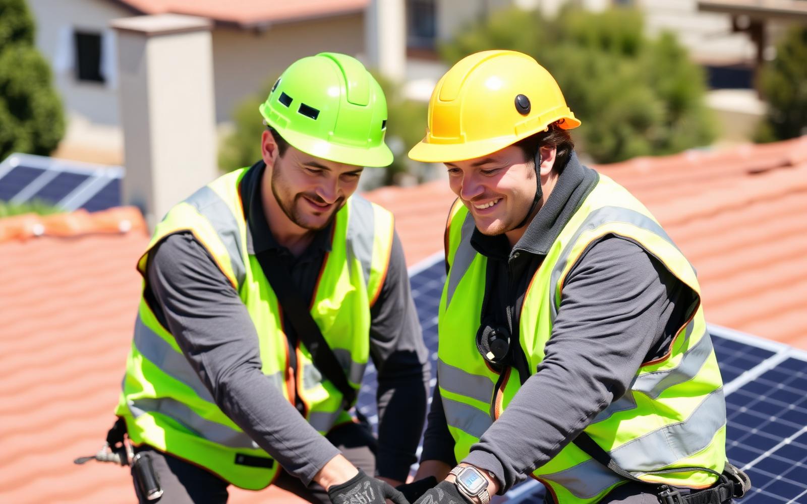 QSX accredited installers fitting solar panels on a residential roof